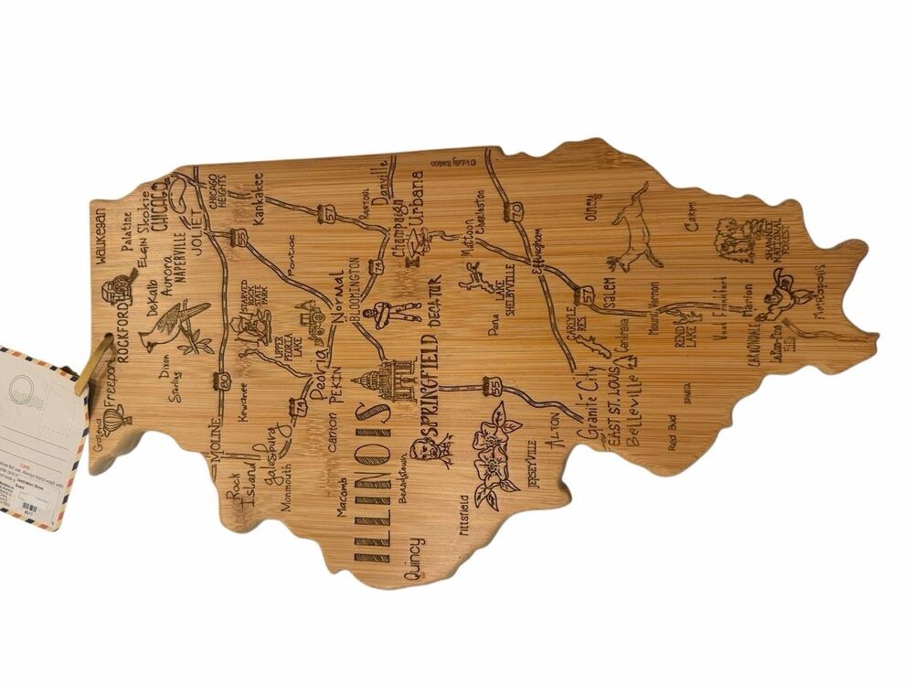 NWT Total Bamboo Wooden ILLINOIS Charcuterie board